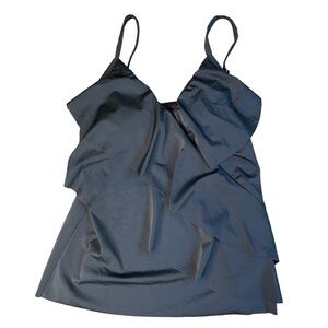 Ruby Ribbon Solid Black Ruffle Tankini Swim Top Sz 8
